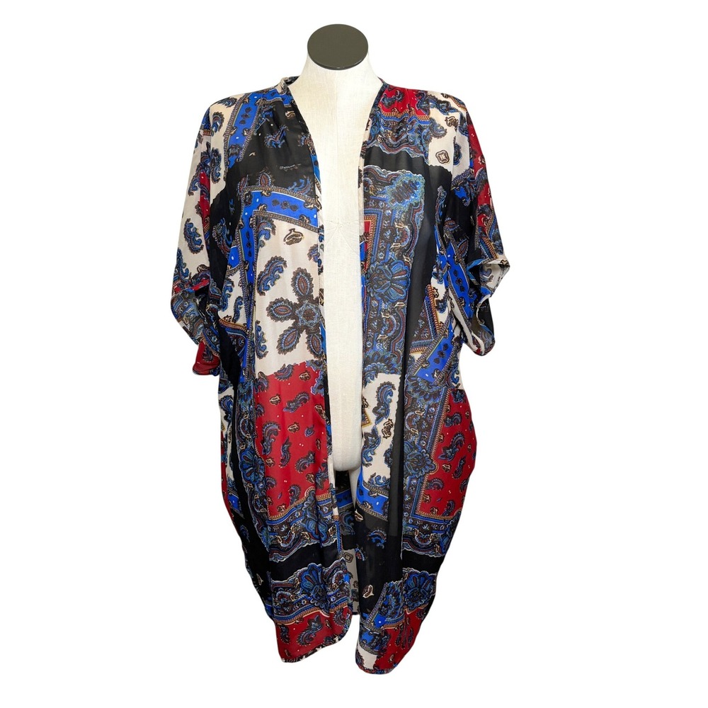 Live 4 Truth Womens 1X Kimono Cardigan Paisley Patchwork Open Front Sheer Boho‎